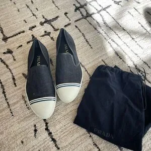 Prada | Shoes | Prada Mens Denim Navy Blue Loafers Slipon 
